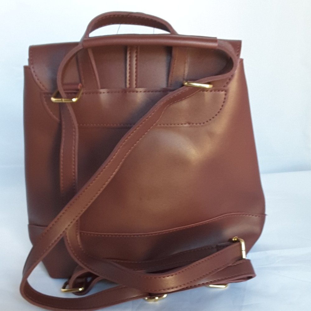 Faux Leather Solid Burgundy Backpack - image 2